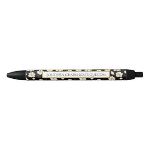 Stylo Noir Fleurs d'or blanc chic