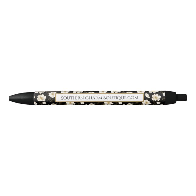 Stylo Noir Fleurs d'or blanc chic (Devant)