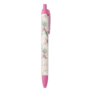 Stylo Noir Fleurs d'orchidée rose blush vert Amour
