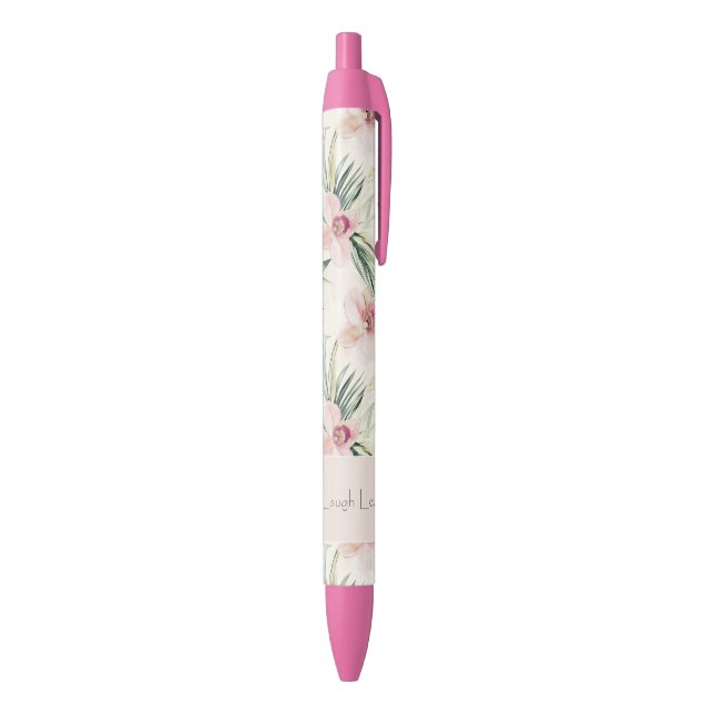 Stylo Noir Fleurs d'orchidée rose blush vert Amour (Bas (Vertical))