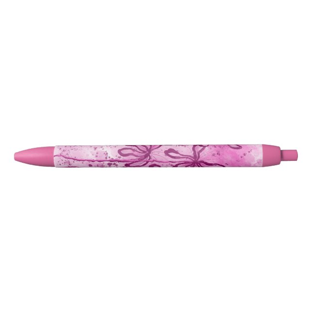 Stylo Noir Fleurs encrées Abstraites Lys roses (Devant)