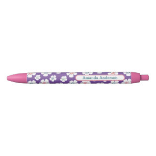 Stylo Noir Fleurs jolies marguerites personnalisées