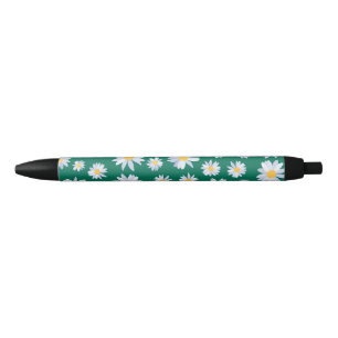 Stylo Noir Fleurs marguerites blanches de classe design botan