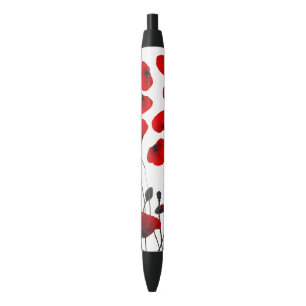 Stylo Noir Fleurs modernes et pétales noirs et rouges