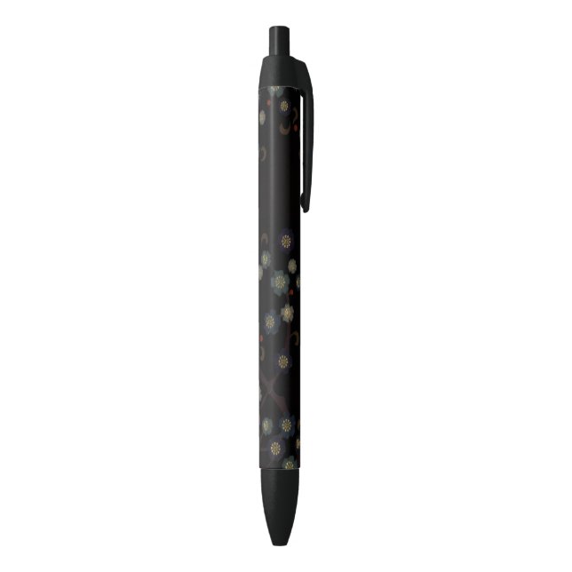 Stylo Noir Fleurs multicolores sur fond noir (Bas (Vertical))