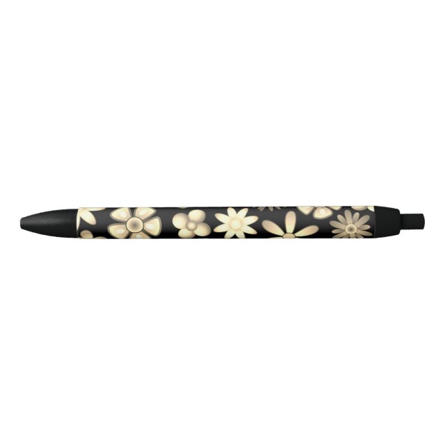Stylo Noir Fleurs Naif Style Rétro Vintage Design (Devant)