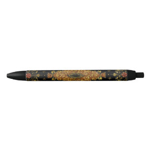Stylo Noir Fleurs noires et dorées tombées