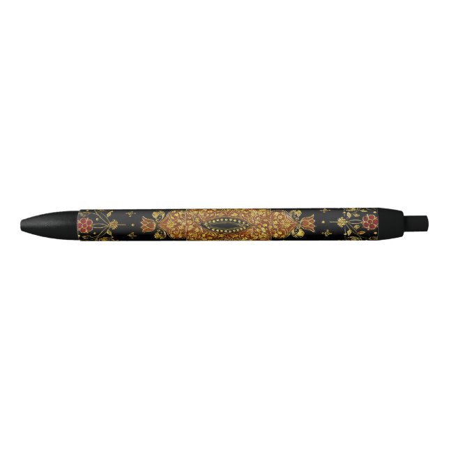 Stylo Noir Fleurs noires et dorées tombées (Devant)