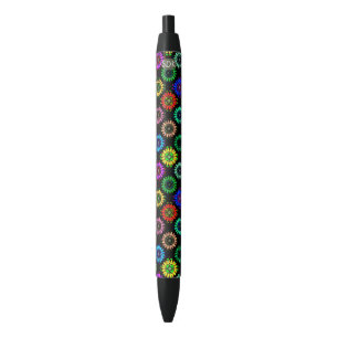 Stylo Noir Fleurs radieuses abstraites avec floraisons surréa