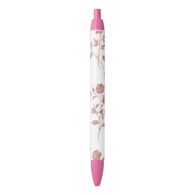 Stylo Noir Fleurs Rose Pâle (devant Vertical)