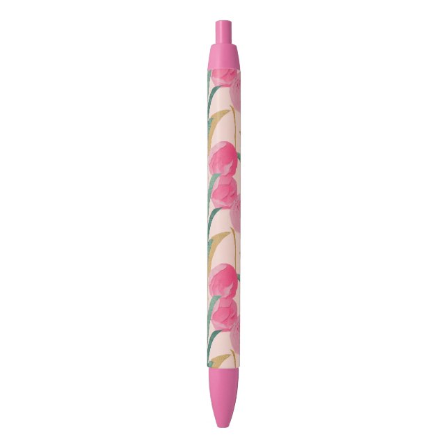 Stylo Noir Fleurs roses (devant Vertical)