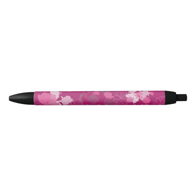 Stylo Noir fleurs roses (Devant)