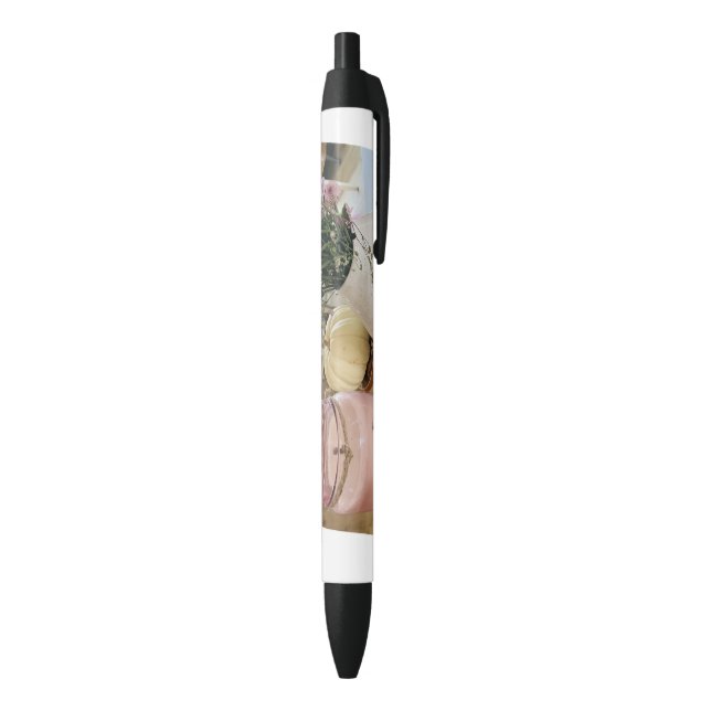 Stylo Noir Fleurs roses à l'encre noire (Bas (Vertical))