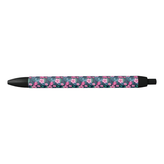 Stylo Noir Fleurs roses avec Feuilles verts Partern-79066 (Devant)