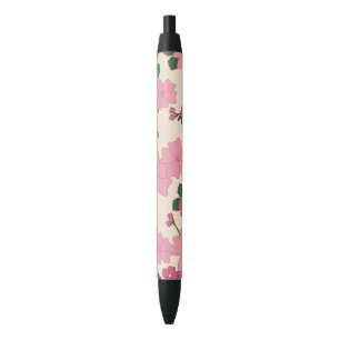 Stylo Noir Fleurs Roses, Motif Floral, Motif De Fleurs