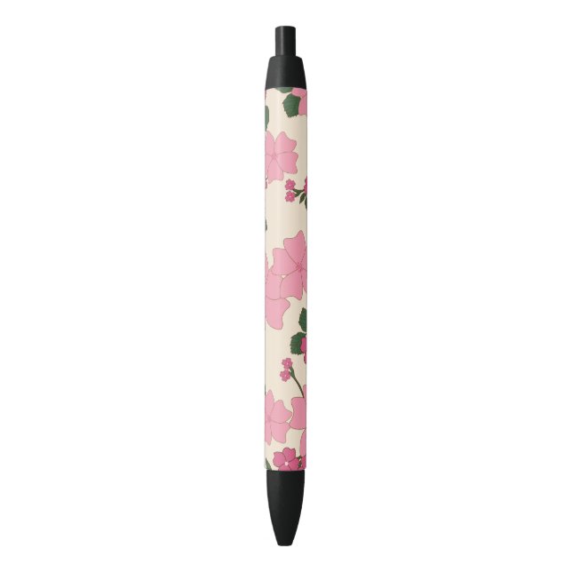 Stylo Noir Fleurs Roses, Motif Floral, Motif De Fleurs (devant Vertical)