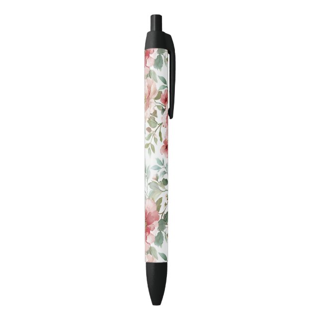 Stylo Noir Fleurs Roses Rouges (Bas (Vertical))
