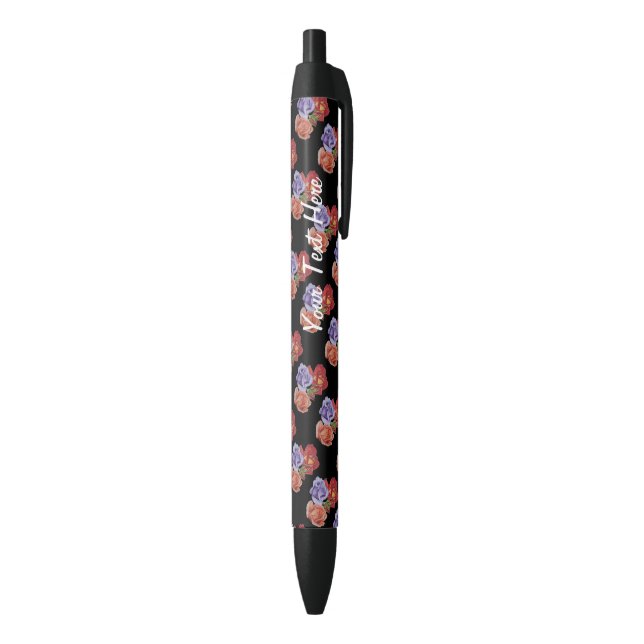 Stylo Noir fleurs roses rouges et bourgeons roses fleuristes  (Bas (Vertical))