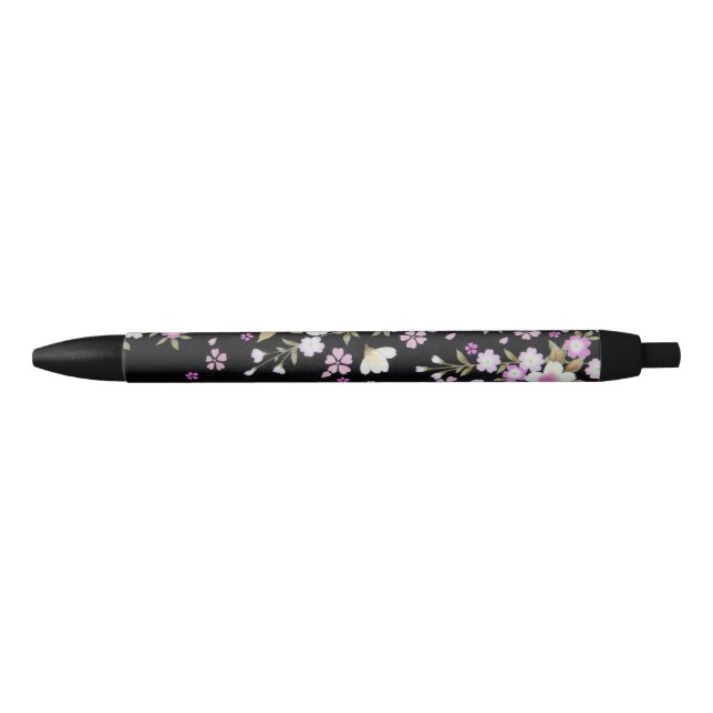 Stylo Noir Fleurs roses tombantes en cascade (Devant)