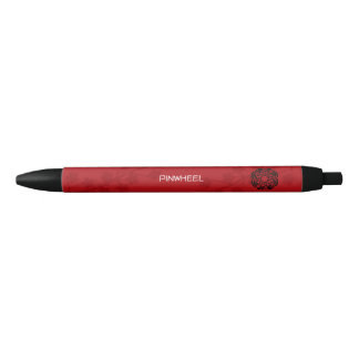 Stylo Noir Fleurs rouges gras