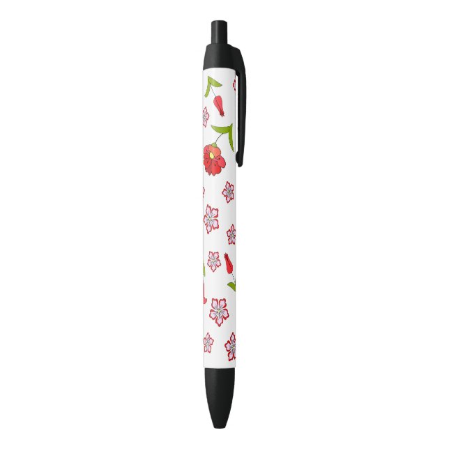 Stylo Noir Fleurs rouges très délicates motif (Bas (Vertical))