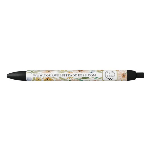 Stylo Noir Fleurs sauvages aquarelles rustiques Ajouter un lo (Devant)