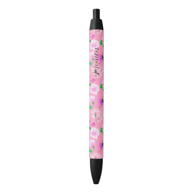 Stylo Noir Fleurs sauvages délicats dans les aquarelles de bu (devant Vertical)