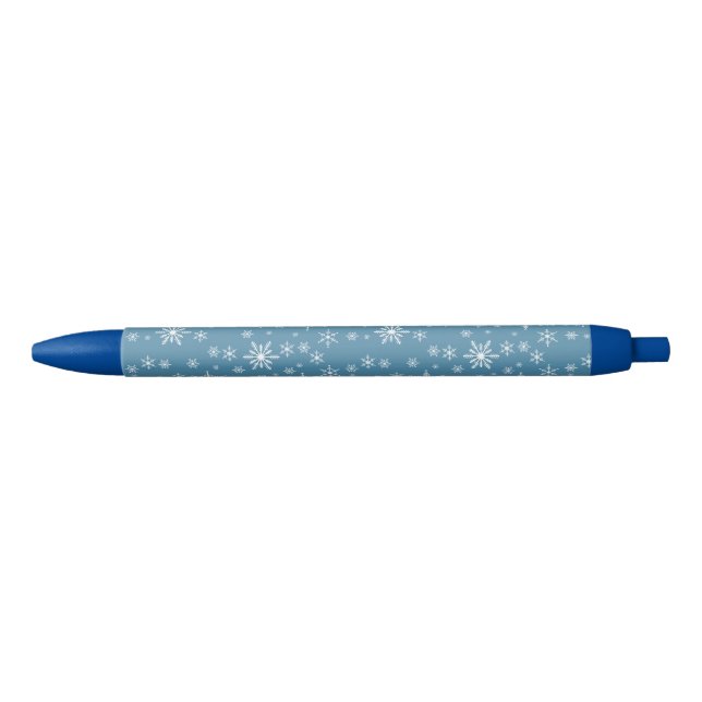Stylo Noir Flocon de neige de Noël en bleu (Devant)