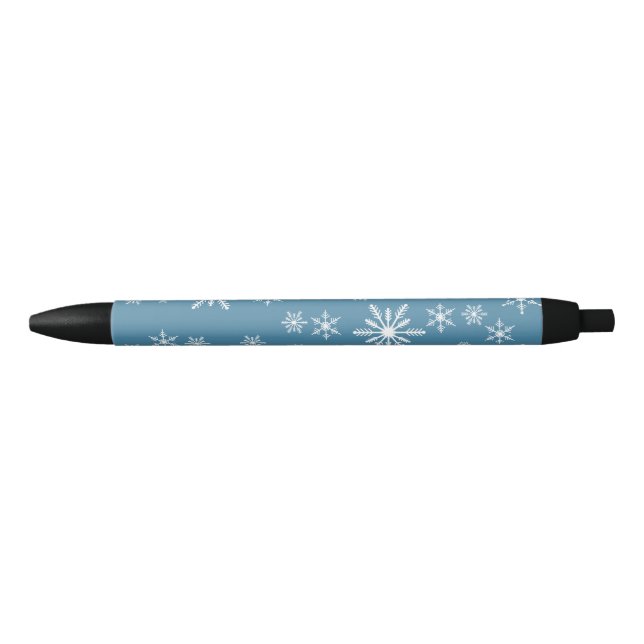 Stylo Noir Flocon de neige de Noël en bleu (Devant)