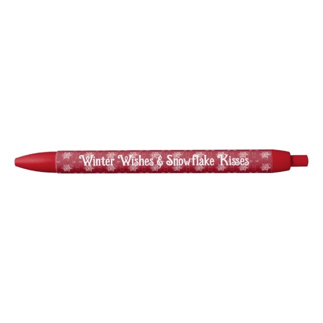 Stylo Noir Flocon de neige de Noël sur Ruby Red (Devant)