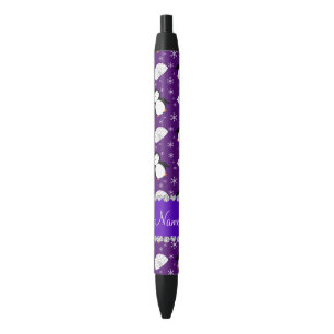 Stylo Noir Flocons de neige pourpres nommés faits sur