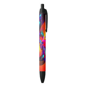 Stylo Noir Floral moderne Art Abstrait Rouge Bleu Motif #07