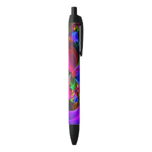 Stylo Noir Floral moderne Art Abstrait Rouge Bleu Motif #12