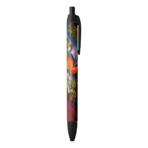 Stylo Noir Floral moderne Art Abstrait Rouge Bleu Motif #13