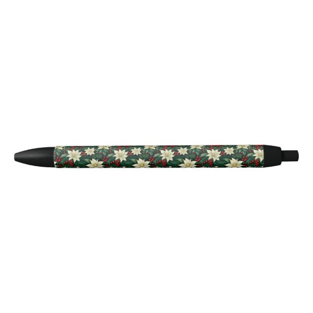 Stylo Noir Floral Motif de Noël (Devant)
