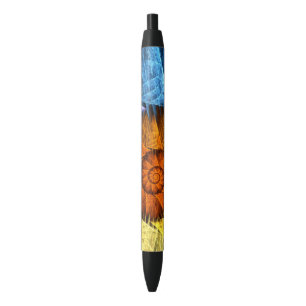 Stylo Noir Floral Orange Bleu Jaune Art Abstrait