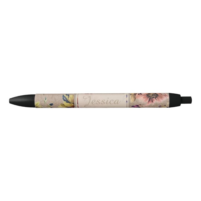 Stylo Noir Floral rustique vintage (Devant)