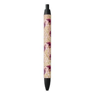Stylo Noir Florales de roses roses Empreintes de léopard d'or