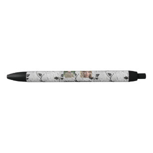 Stylo Noir Flore noire et blanche 2 images personnalisées
