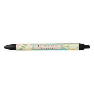 Stylo Noir Flore vert rose jaune personnalisée