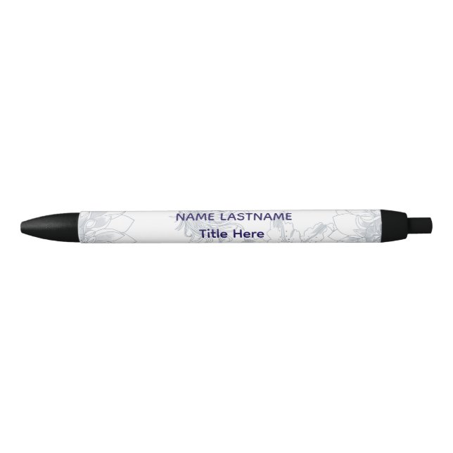Stylo Noir Fond blanc élégant et fleur bleue personnalisée  (Devant)