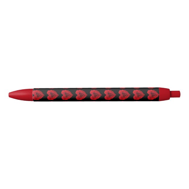 Stylo Noir Forme de Coeur Rose Rouge - Stylo, encre noire (Devant)