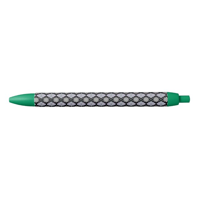 Stylo Noir Formes florales pastel sur fond noir (Devant)