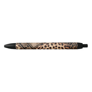 Stylo Noir Fourrure de Cheetah aux ornements ethniques