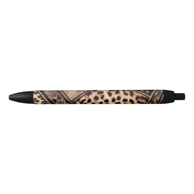 Stylo Noir Fourrure de Cheetah aux ornements ethniques (Devant)
