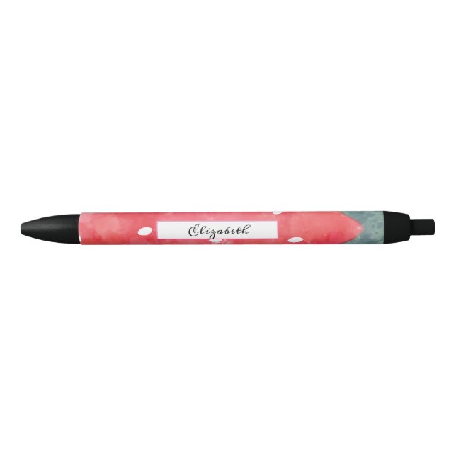 Stylo Noir Fraise d'aquarelle mignonne (Devant)