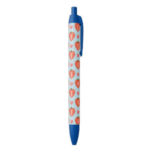 Stylo Noir Fraises de coeur avec le pois et les coeurs