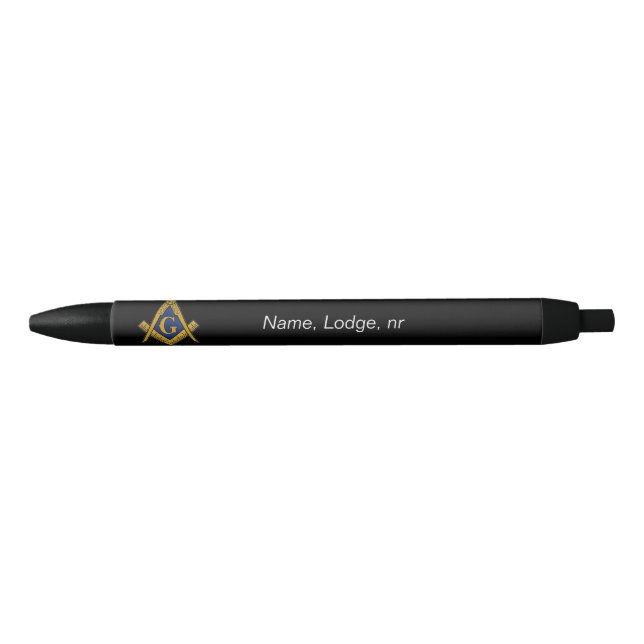 Stylo Noir Franc-Maçon Maçonnique Noir et or (Devant)