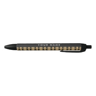 Stylo Noir Fret Grec Arabesque Brown, Votre Nom, Personnalise
