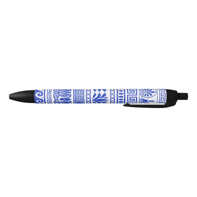 Stylo Noir Fret grec, Motif méditerranéen, Bleu (Bas)